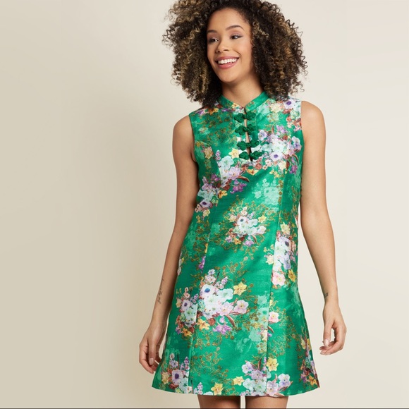 ModCloth Era of Aplomb Emerald Shift Dress Flower - Picture 1 of 11